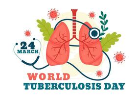 värld tuberkulos dag vektor illustration på Mars 24 med lungor och bakterie till tb medvetenhet och medicinsk i sjukvård platt tecknad serie bakgrund