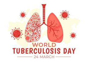 värld tuberkulos dag vektor illustration på Mars 24 med lungor och bakterie till tb medvetenhet och medicinsk i sjukvård platt tecknad serie bakgrund