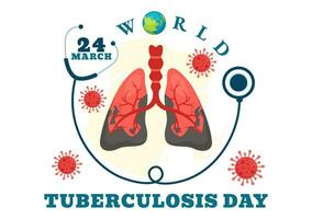 värld tuberkulos dag vektor illustration på Mars 24 med lungor och bakterie till tb medvetenhet och medicinsk i sjukvård platt tecknad serie bakgrund