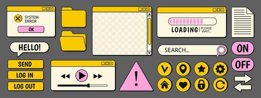 Computer Schnittstelle Elemente im retro Neobrutalismus Stil. Elemente zum ui ux Design. Vektor Illustrationen.