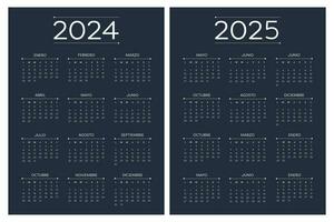 2024 2025 spanska kalender. vertikal kalender. de vecka börjar på måndag. vektor