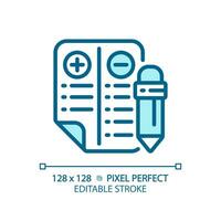 2d Pixel perfekt editierbar Blau positiv und Negativ Punkte Symbol, isoliert Vektor, dünn Linie Illustration Darstellen Vergleiche. vektor