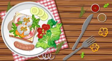 frukost i en maträtt i tecknad stil på bordet vektor