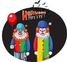 Halloween Horror Abzeichen mit zwei gruseligen Clowns vektor