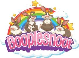 süße Kaninchen auf Boople Snoot-Schrift mit Regenbogen vektor