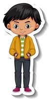 ein Junge trägt eine Bomberjacke mit Cartoon-Charakter-Aufkleber vektor
