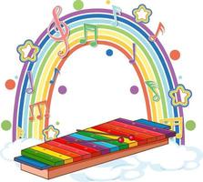 Xylophon mit Melodiesymbolen auf Regenbogen vektor