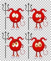 uppsättning röd djävul seriefigur med ansiktsuttryck vektor