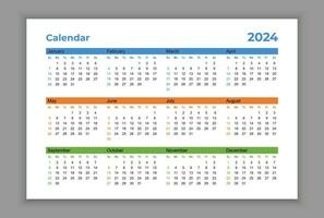 en gång i månaden kalender mall för 2024 år. vägg kalender i en minimalistisk stil. vecka börjar på söndag. planerare för 2024 år. företags- eller företag kalender. vektor