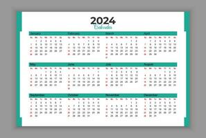 en gång i månaden kalender mall för 2024 år. vägg kalender i en minimalistisk stil. vecka börjar på söndag. planerare för 2024 år. företags- eller företag kalender. vektor