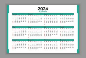 monatlich Kalender Vorlage zum 2024 Jahr. Mauer Kalender im ein minimalistisch Stil. Woche beginnt auf Sonntag. Planer zum 2024 Jahr. korporativ oder Geschäft Kalender. vektor