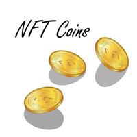 uppsättning av detaljerad isometrisk gyllene mynt nft icke svampbar tokens isolerat på vit. betala för unik samlar i spel eller konst. vektor illustration.