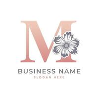 m Brief Logo mit Blume. Blumen- m Logo feminin Luxus Logo Design vektor