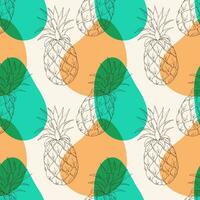 mönster med ananas kontur hand teckning på bakgrund av färgad fläckar. sommar sömlös mönster. vektor