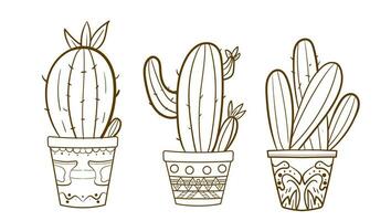 Hand gezeichnet Gliederung Kaktus Satz. Kaktus Pflanzen Natur Elemente Kaktus Gliederung skizzieren. Kaktus Zeichnung. Kaktus Pflanzen Linie Kunst Hintergrund. vektor