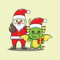 süß Drachen mit Santa Klaus. süß Weihnachten Karikatur Charakter Illustration. vektor