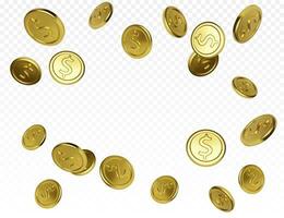 jackpott eller kasino poker vinna element. realistisk guld mynt. kontanter skatt begrepp. faller eller flygande pengar vektor