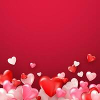ljus valentines dag eller mödrar dag bakgrund. groupe av glansig röd hjärtan. vektor