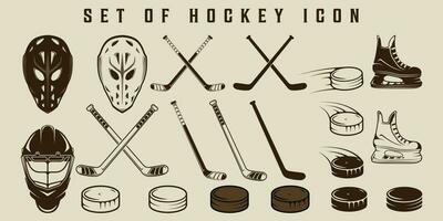 uppsättning av hockey is ikon vektor årgång illustration mall grafisk design. bunt samling av olika vinter- sport Utrustning eller verktyg för tecken eller symbol