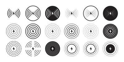 kabellos Ladegerät Symbole Satz. Telefon aufladen einfach Illustration. Vektor skalierbar Grafik