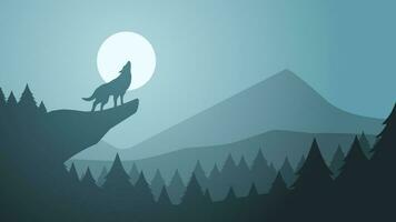 Tierwelt Wolf Landschaft Vektor Illustration. Landschaft von Wolf Heulen Silhouette im das Cliff. Wolf Tierwelt Landschaft zum Illustration, Hintergrund oder Hintergrund