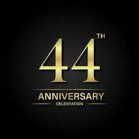 44 Jahrestag Feier mit Gold Farbe und schwarz Hintergrund. Vektor Design zum Feierlichkeiten, Einladung Karten und Gruß Karten.