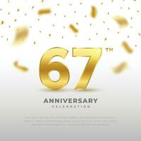 67 .. Jahrestag Feier mit Gold funkeln Farbe und schwarz Hintergrund. Vektor Design zum Feierlichkeiten, Einladung Karten und Gruß Karten.