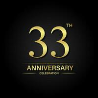 33 .. Jahrestag Feier mit Gold Farbe und schwarz Hintergrund. Vektor Design zum Feierlichkeiten, Einladung Karten und Gruß Karten.