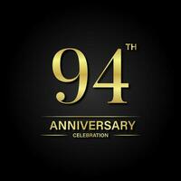 94 Jahrestag Feier mit Gold Farbe und schwarz Hintergrund. Vektor Design zum Feierlichkeiten, Einladung Karten und Gruß Karten.