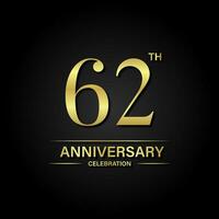 62 Jahrestag Feier mit Gold Farbe und schwarz Hintergrund. Vektor Design zum Feierlichkeiten, Einladung Karten und Gruß Karten.