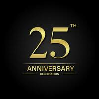 25:e årsdag firande med guld Färg och svart bakgrund. vektor design för firande, inbjudan kort och hälsning kort.