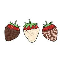 Kinder Zeichnung Karikatur Vektor Illustration Schokolade bedeckt Erdbeeren isoliert auf Weiß Hintergrund