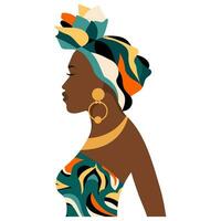 Porträt von ein schön afrikanisch Frau im Profil im ein National Kopfschmuck, ein Turban. Illustration, Vektor
