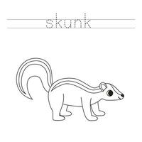 Spur das Briefe und Farbe Karikatur Skunk. Handschrift trainieren zum Kinder. vektor