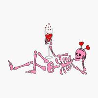 komisch Skelett mit Dekor zum Valentinstag Tag. süß Charakter Skelett Knochen vektor