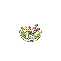 Zuhause Küche Logo mit Topf voll von gesund Gemüse und Vitamine. Kochen mit Liebe Logo Design Ideen zum Oma Lebensmittel. spielerisch Symbol Idee mit bunt Materialien. Vektor Symbol.