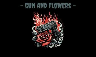 pistol och blommor vektor tatuering design