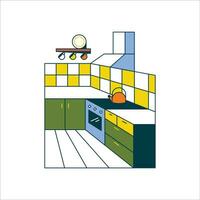 Küche Innere eben Symbol auf Weiß Hintergrund. Vektor Illustration.
