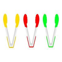 Vektor Illustration von drei Essen Zange im anders Farben auf ein Weiß Hintergrund. geeignet zum Logos auf Kochen Utensilien, Küche Utensilien. ein Werkzeug zum pflücken oben ölig gebraten Lebensmittel