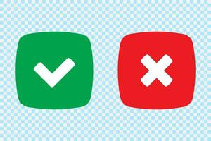 grön bock och röd korsa bockar i platt ikoner. ja eller Nej symbol, godkänd eller avvisade ikon för användare gränssnitt. vektor