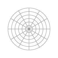 einfach Coaching Werkzeug zum visualisieren alle Bereiche von Leben. Polar- Gitter von 12 Segmente und 5 konzentrisch Kreise. Kreis Diagramm von Lebensstil Gleichgewicht. Rad von Leben Vorlage. Vektor leer Polar- Graph Papier.