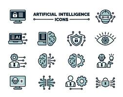 en uppsättning av linjär ikoner med fylla på de tema av artificiell intelligens, säkerhet, och teknologi. vektor