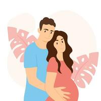 glücklich Familie erwarten ein Kind. Vektor Illustration von Mann und schwanger Gattin. Baby warten Konzept.