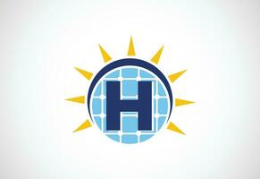 engelsk alfabet h med sol- panel och Sol tecken. Sol sol- energi logotyp vektor illustration