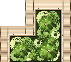 topp se av en bänk för de arkitektonisk landskap planer. bänk med träd och greener. följe design. vektor. vektor