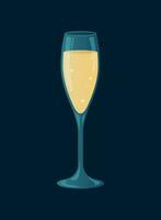 glas av champagne med gnistrande bubblor på en mörk bakgrund. Lycklig ny år. vektor illustration.