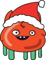 süß Charakter oder Orange Monster- tragen Santa claus Hut im Karikatur Stil, Winter Urlaub Thema Maskottchen zum Kinder, Fantastisch Kreatur vektor