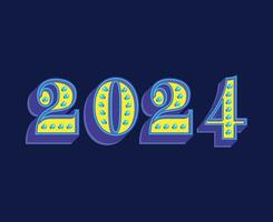 Lycklig ny år 2024 abstrakt lila och gul grafisk design vektor logotyp symbol illustration med blå bakgrund