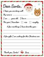 druckbar Brief zu Weihnachtsmann. sehr geehrter Santa Brief. Kinder Weihnachten Wunsch Liste. Santa Wunsch Liste. vektor