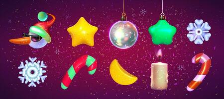 glad jul och Lycklig ny år. uppsättning av färgrik jul bollar, stjärnor, godis, snöflingor, klubbor. vektor illustration. eps 10
